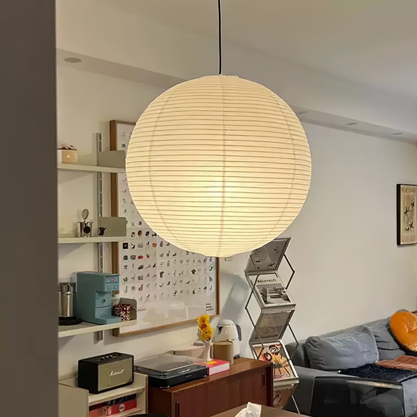Washi Paper Round Pendant Lamp – Minimalist Lighting for Living Room