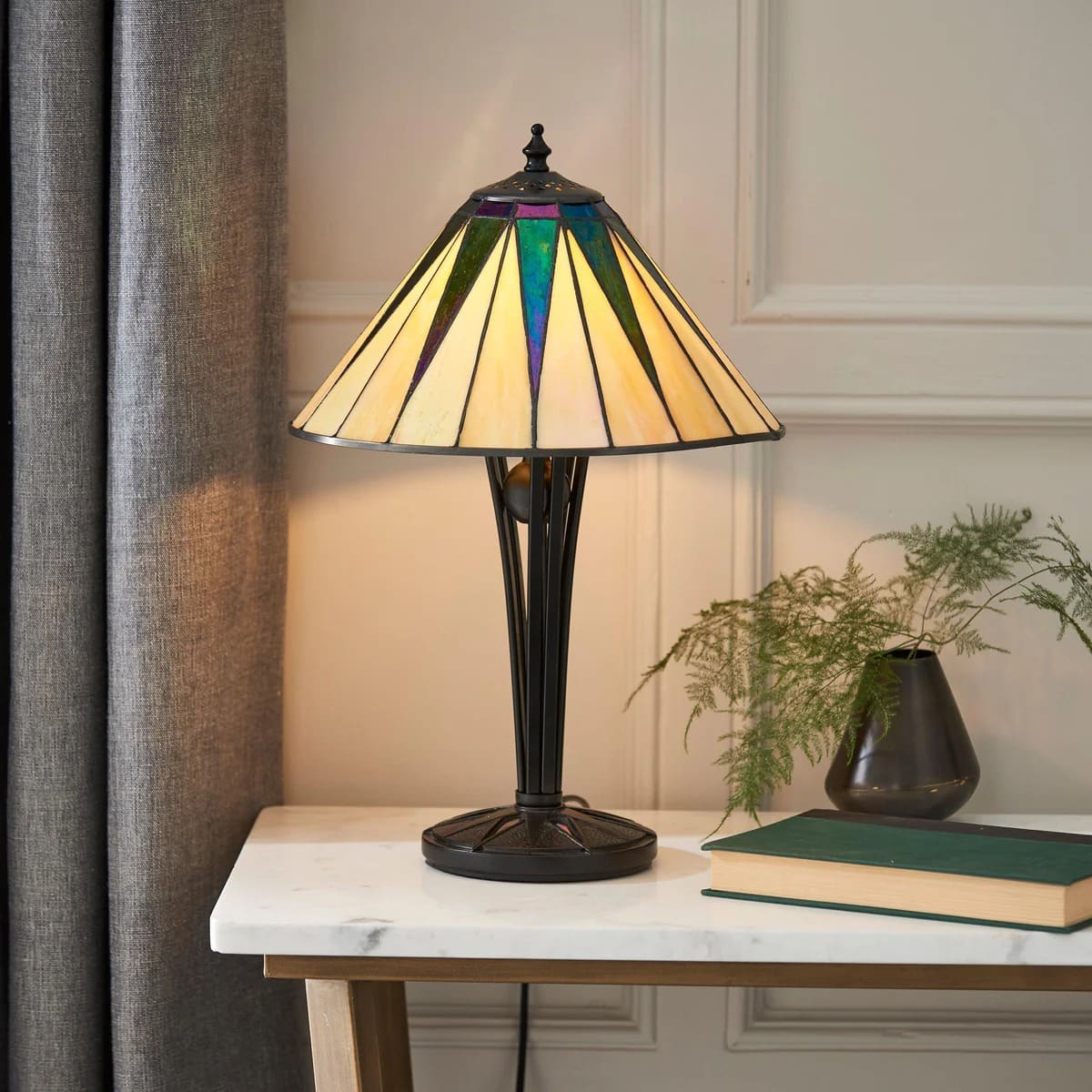 TF Dark Star Tiffany Style Geometric Shade Table Lamp for Bedroom and Accent Lighting
