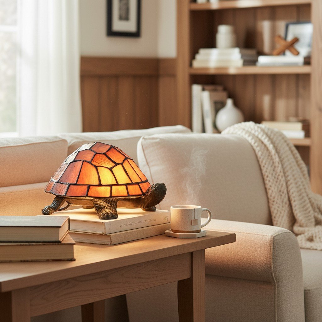 TiffStar Tortoise Pattern Stained Glass Table Lamp - Tiffany Style Decorative Light for Indoor Accent Lighting