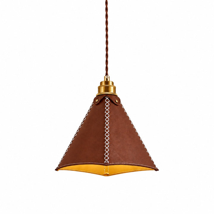 Vintage leather pendant light on white background
