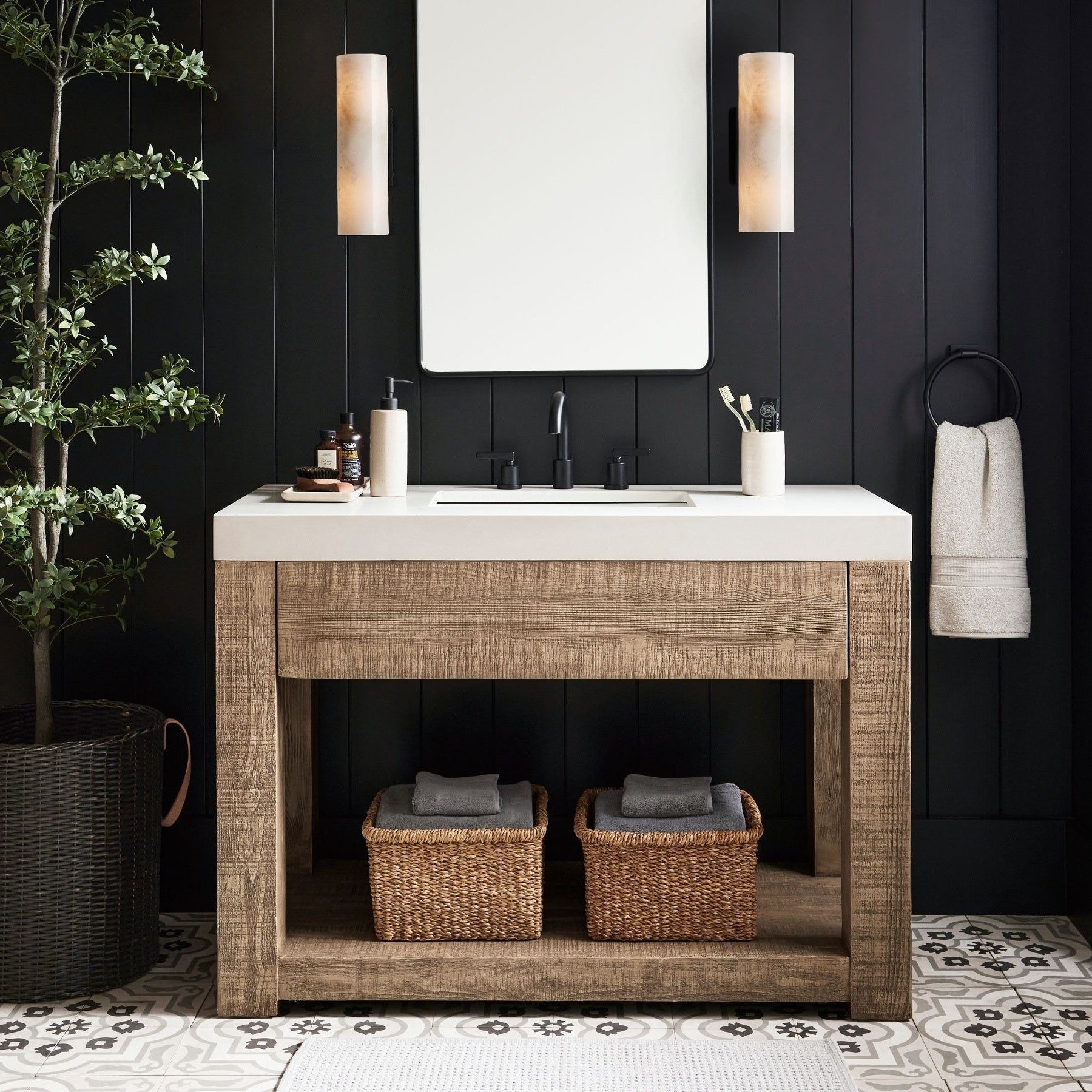 Wolvina Natural Marble Tube Sconce with Sleek Metal Details