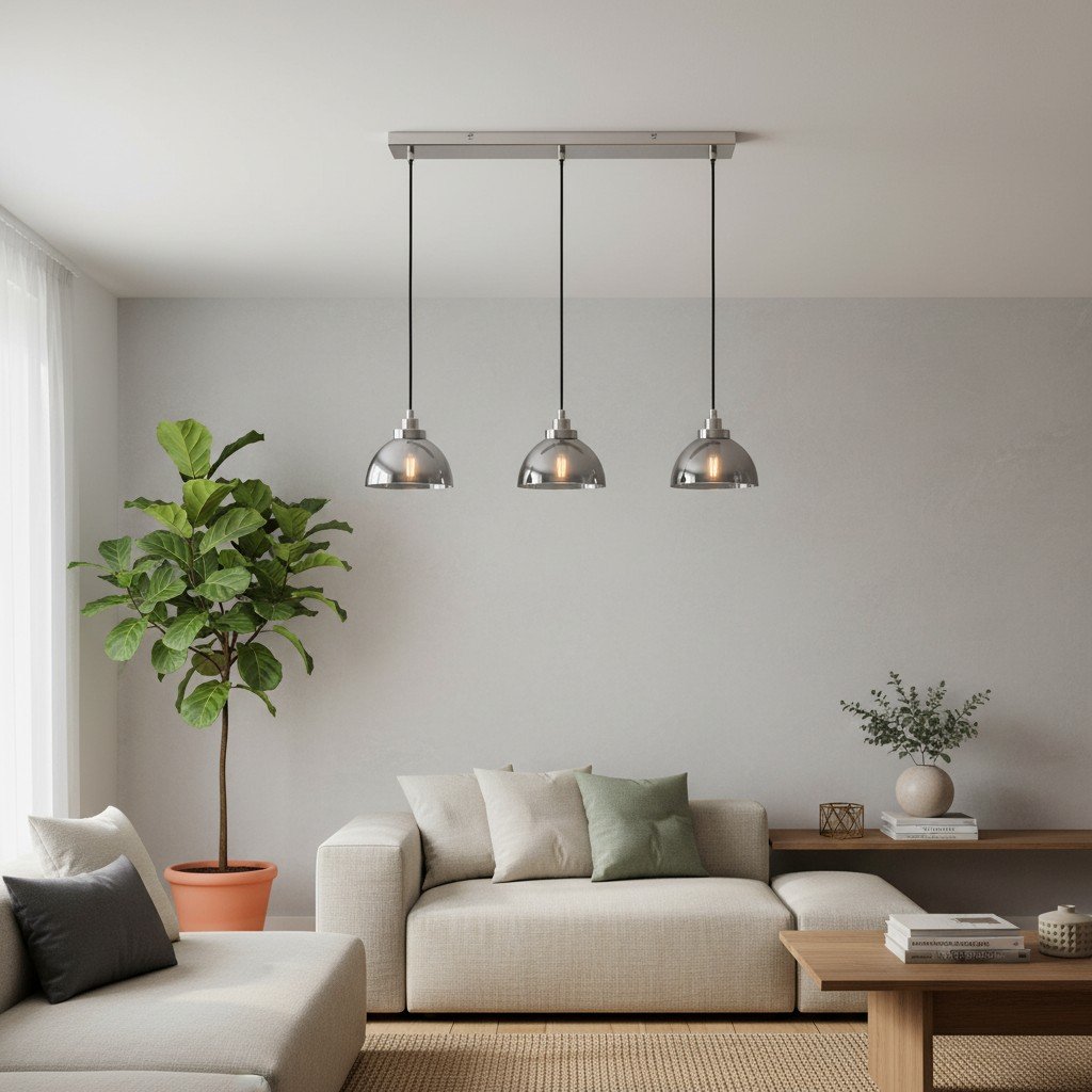 Shimmera 3-Light Linear Pendant – Mirror Glass Shades with Modern Nickel Finish for Dining Rooms