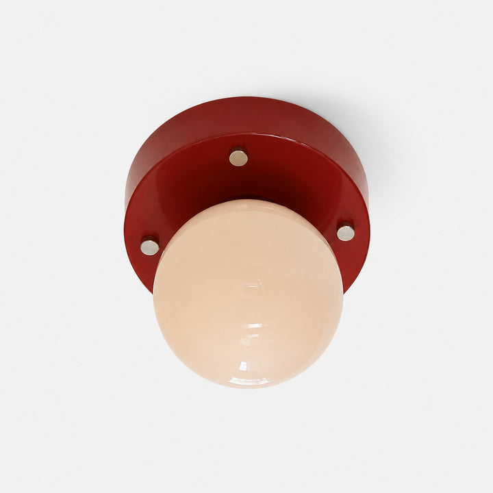 Round red and cream glass LED flush mount ceiling light