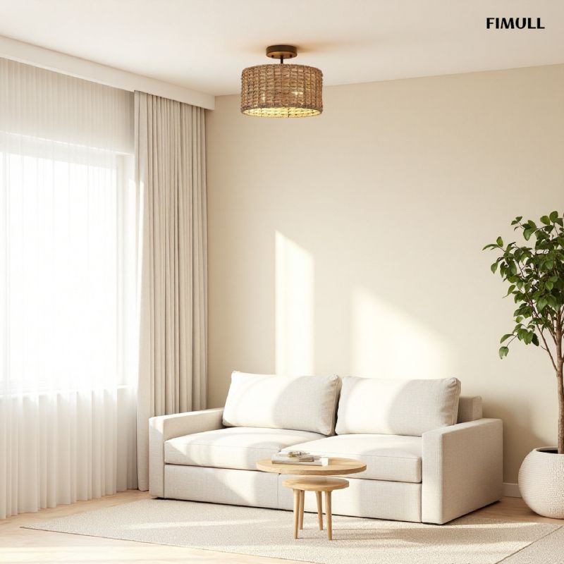 Rattan 2-Light Handwoven Classic Ceiling Light