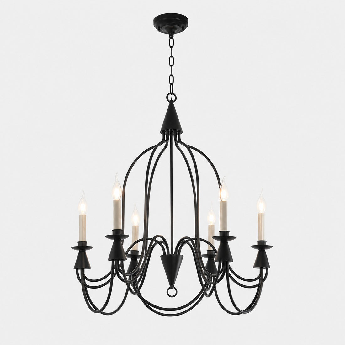 Black six-light vintage iron candle chandelier