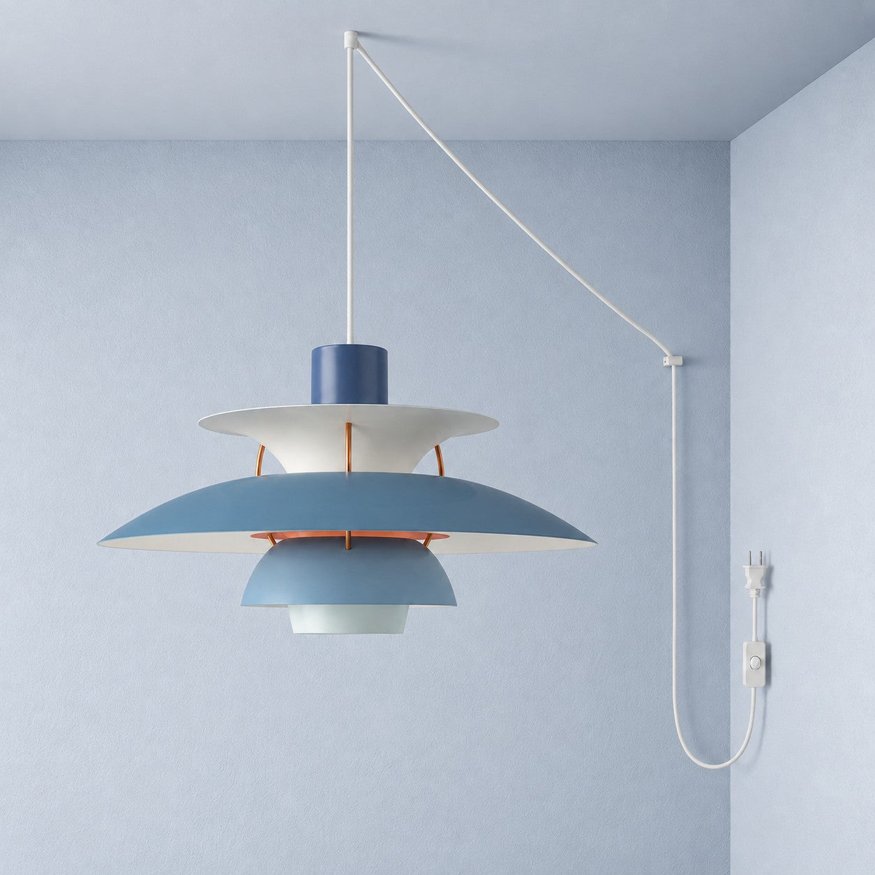 Moderne mehrlagige bunte Pendelleuchte mit Stecker und Zugkabel - Hängelampe aus Metall