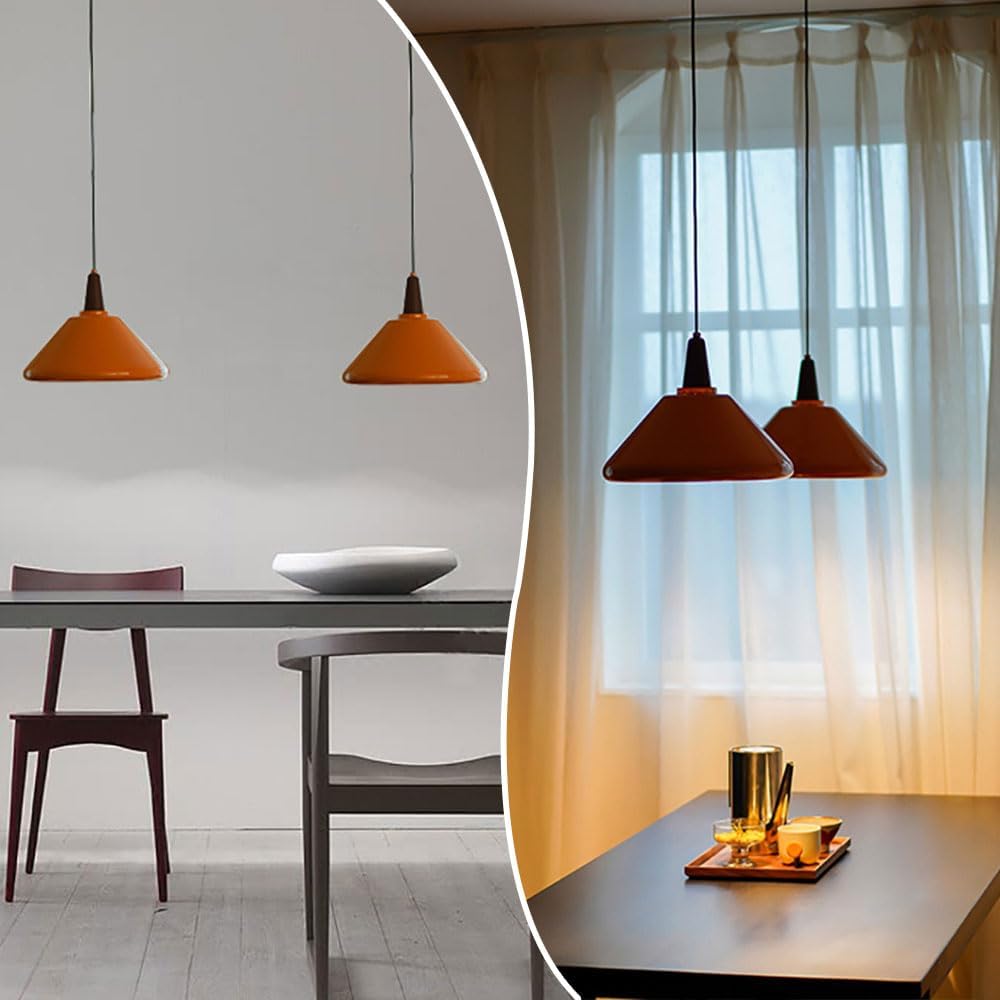 Orange Iron Cone Pendant Lamp - Simple Kitchen Island Lighting Fixture
