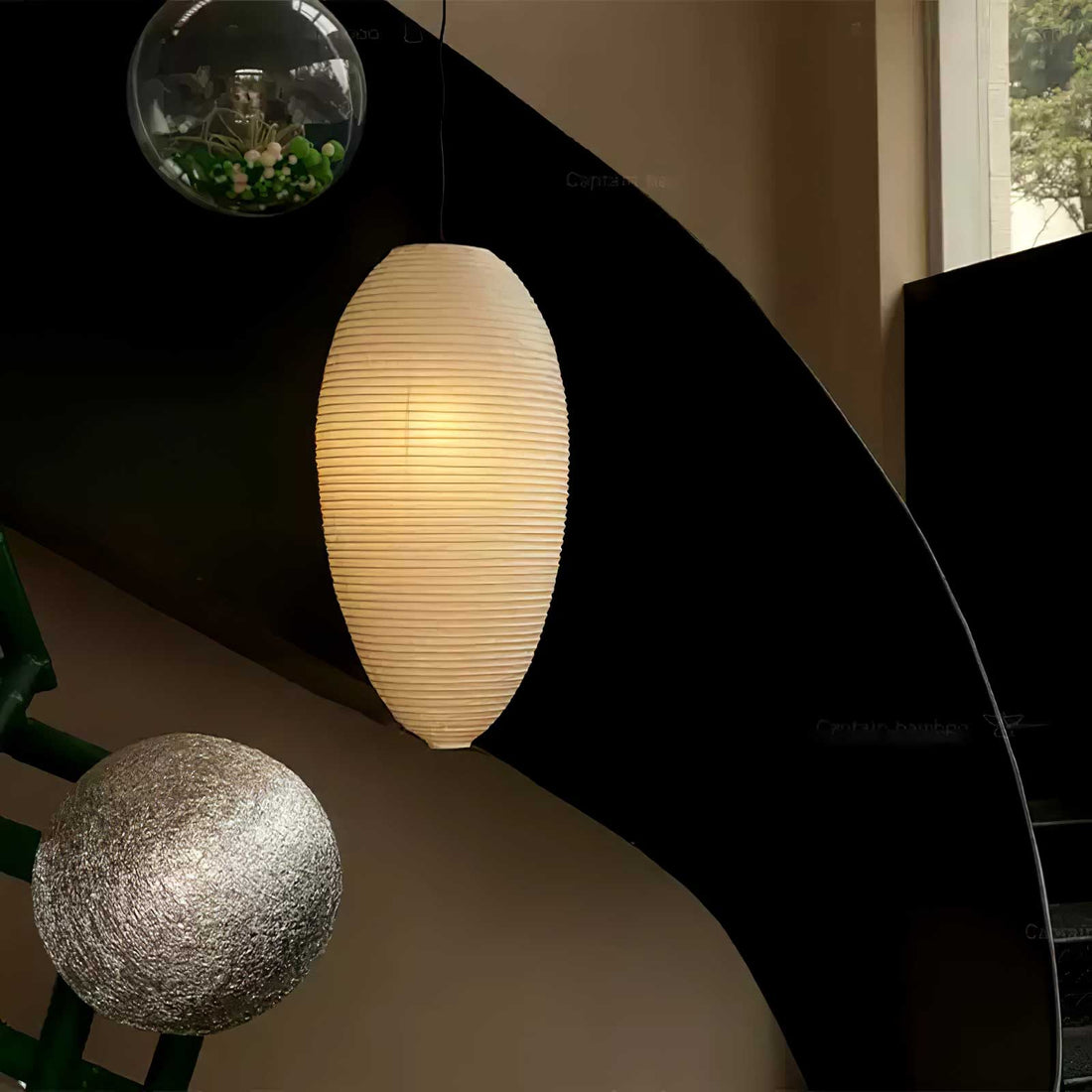 Washi-Papier-Pendelleuchte – Warmes Kastanienlicht für elegante Innenräume