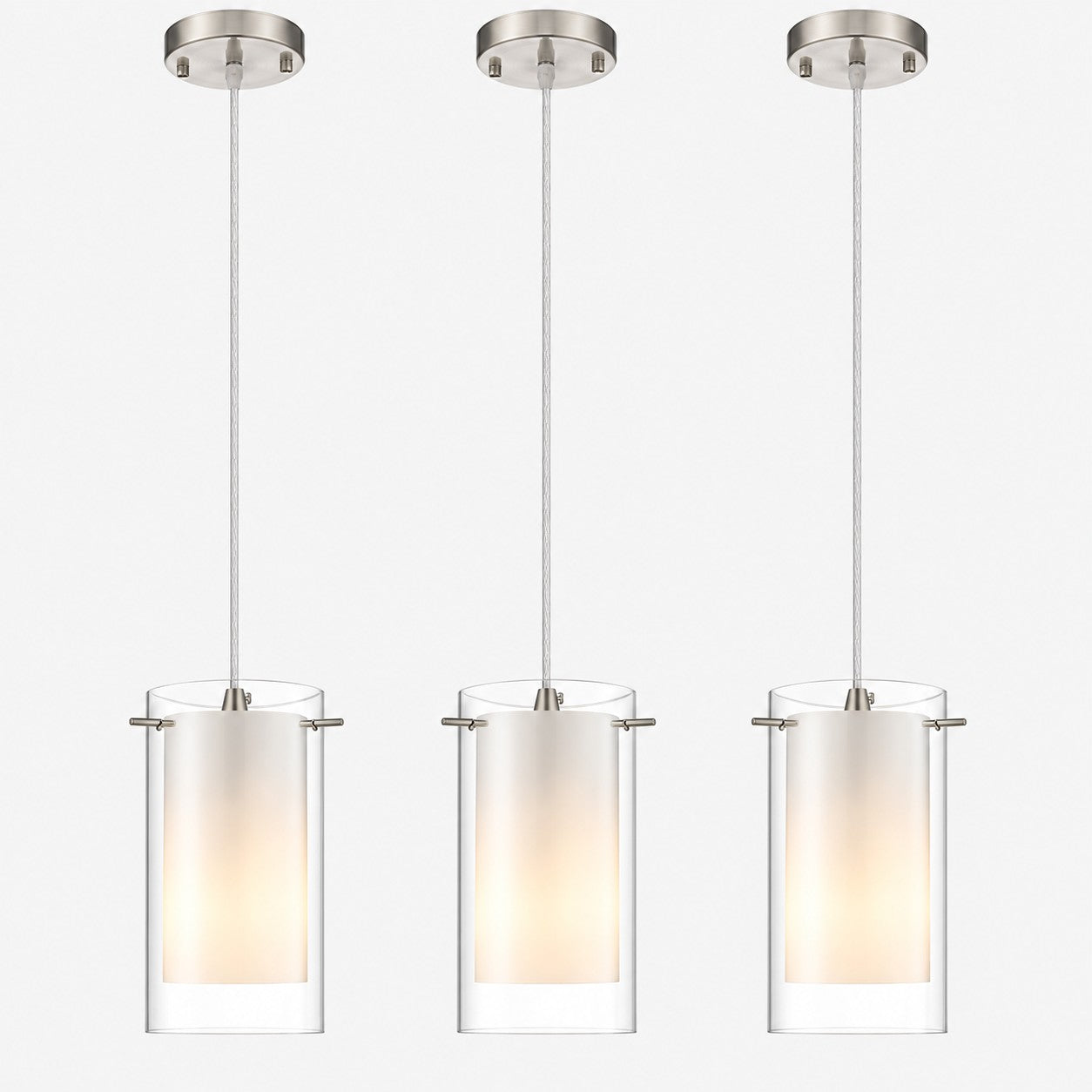 Modern Double Glass Pendant Light With Chrome Finish