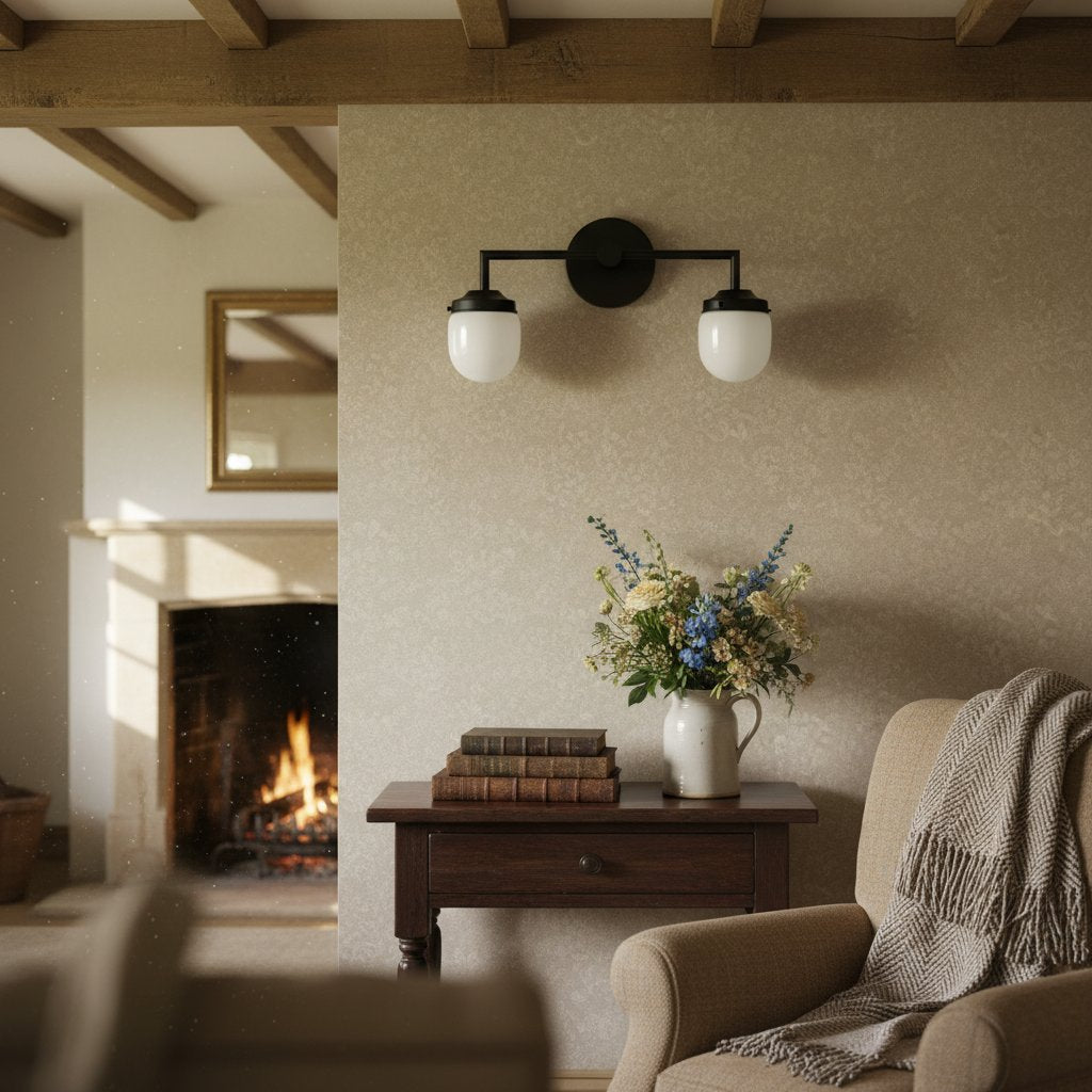 Doppelte Waschtischleuchte aus Opalglas – Doppelte Wandbeleuchtung für Badezimmer im Vintage-Stil