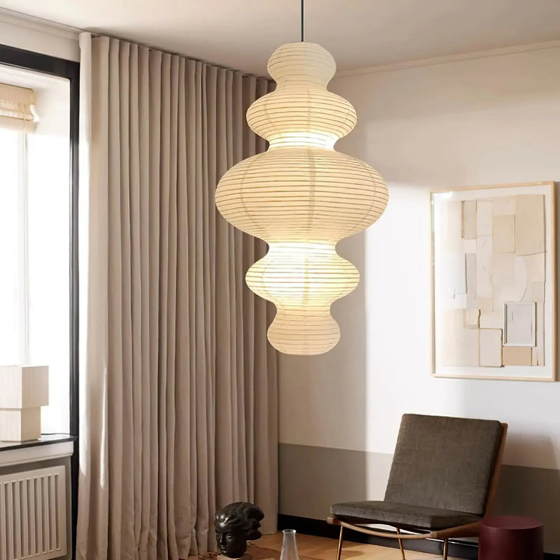 Sculptural Rice Paper Pendant Lamp - Luxurious Lamp for Bedroom
