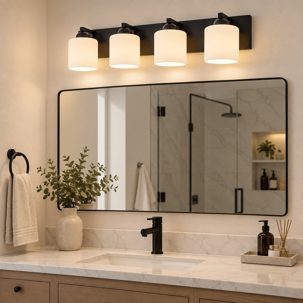 Modern Metal Vanity Light with Glass Shades for Bathrooms