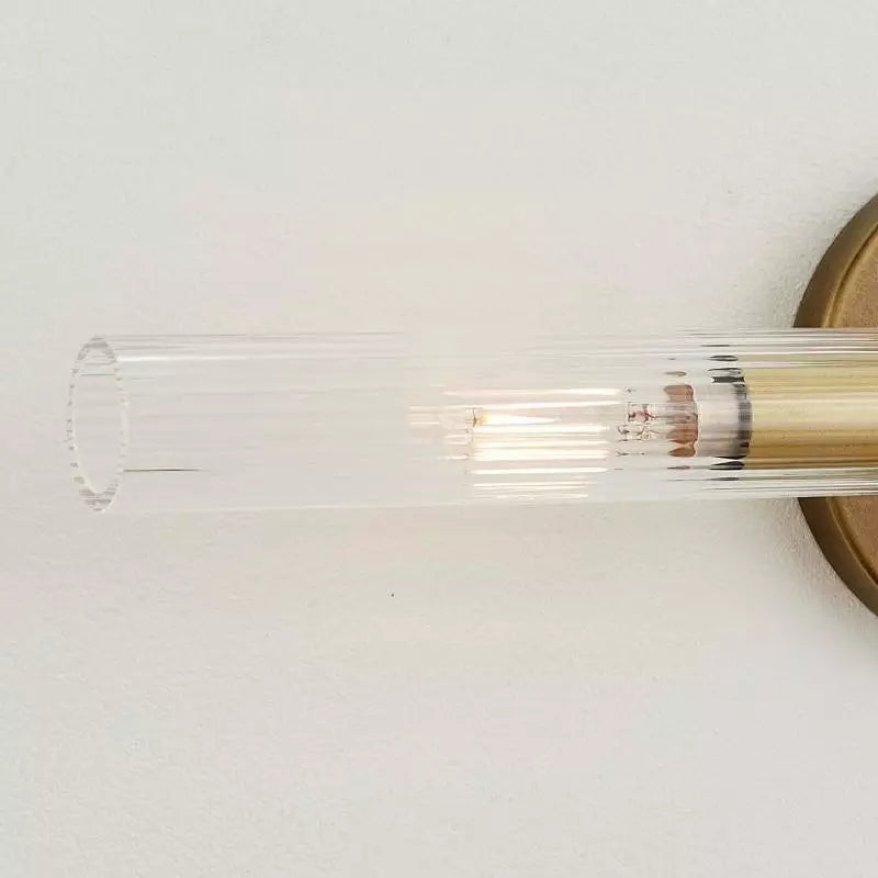 Alice Rustikale transparente Cooper-Wandleuchte mit geripptem Glas und Doppelröhre