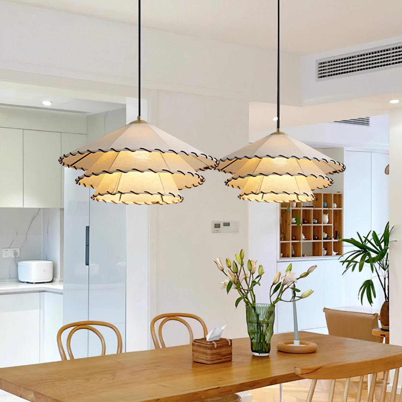 White Fabric And Metal Plug-In Pendant