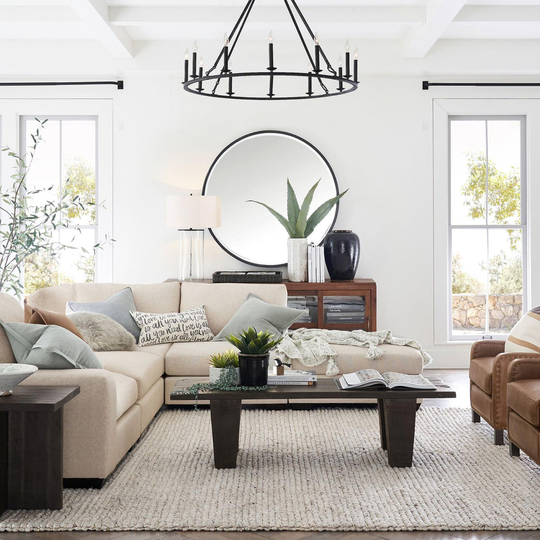 Rowan Rustic Iron Chandelier - Round Wagon Wheel Lamp for Living Room