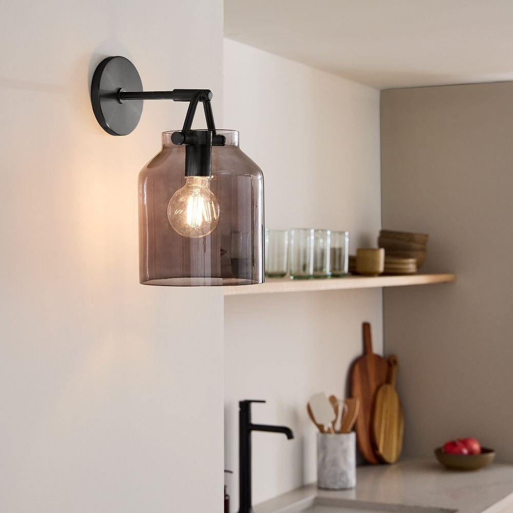 Hanton Brass Damp Rated Sconce - Modern Glass Wall Light for Bathroom