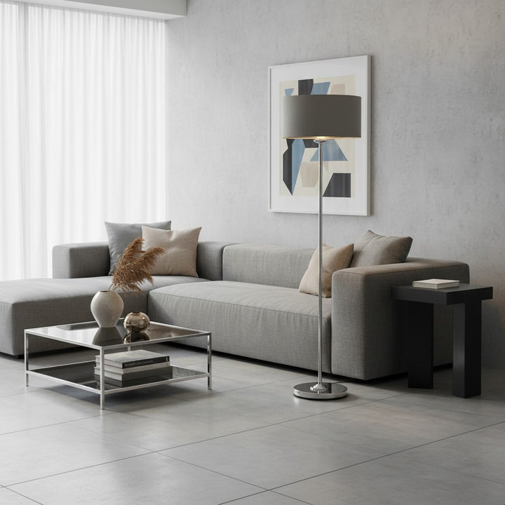 Tela Drum Shade Floor Lamp - Contemporary Fabric Standing Lamp for Home Office