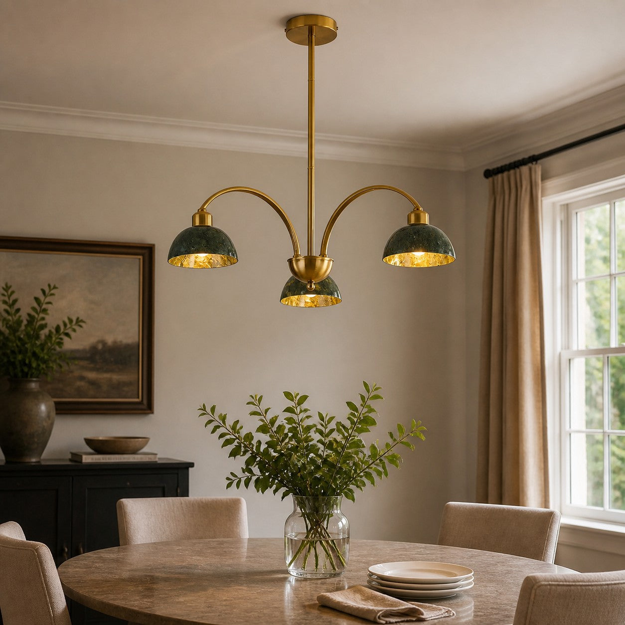 Green Jade Scalloped Dome Chandelier