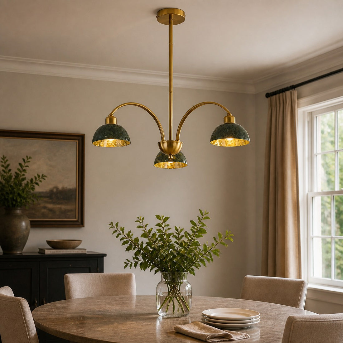 Green Jade Scalloped Dome Chandelier