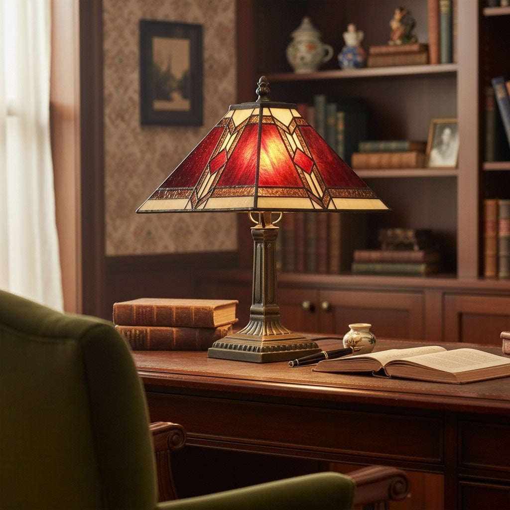 TiffStar Tischleuchte aus Buntglas – Buntglas im Vintage-Stil, geeignet für Schlaf- und Wohnzimmer