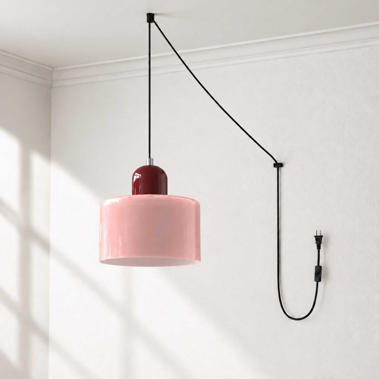 Mid-Century-Makronen-Pendelleuchte mit Stecker und Zugkabel - Bunter Lampenschirm als Hängelampe für die Wohnraumdekoration