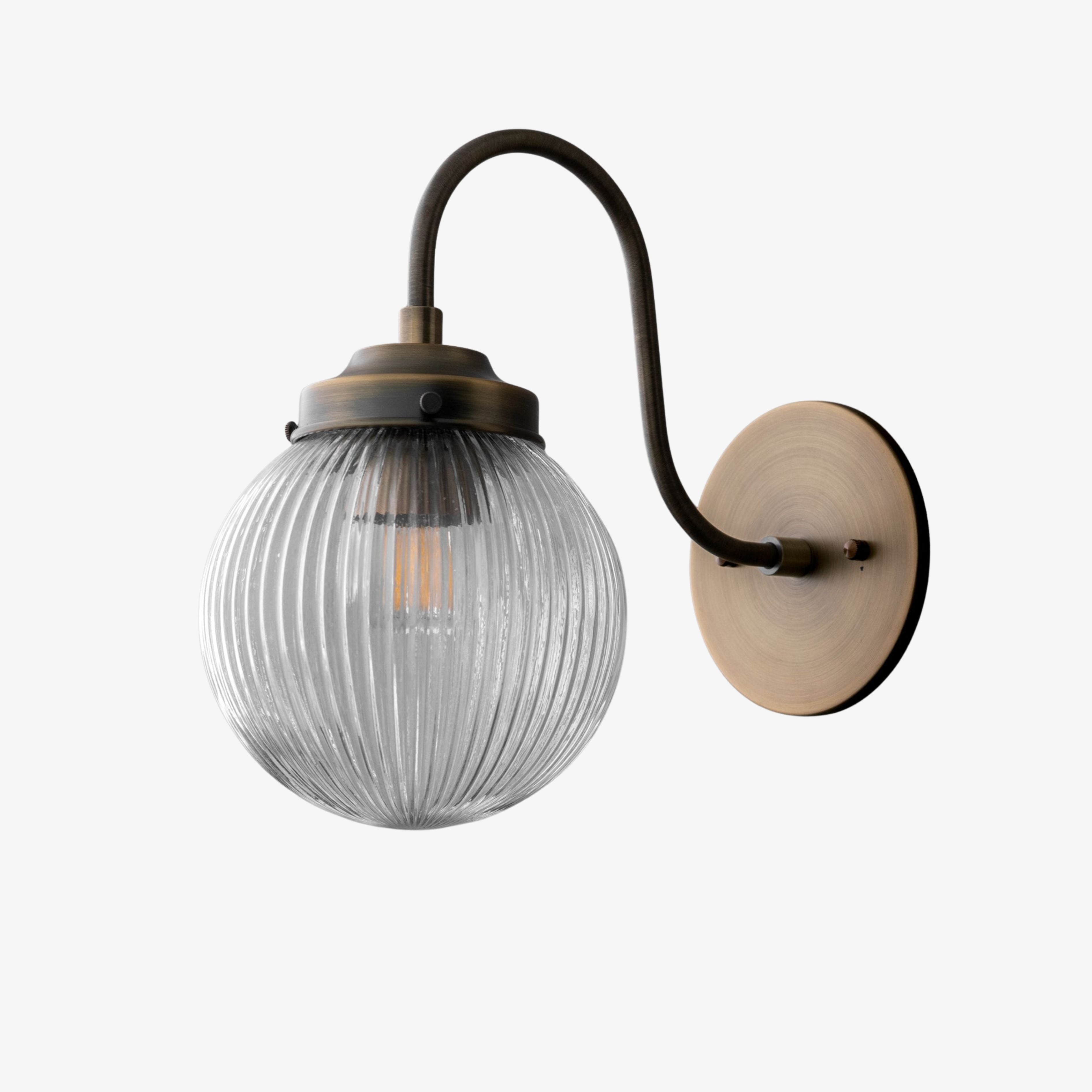 Glorica Glass Aged Brass Wall Sconce - Ribbed Glass Shade Industrial Style Lighting