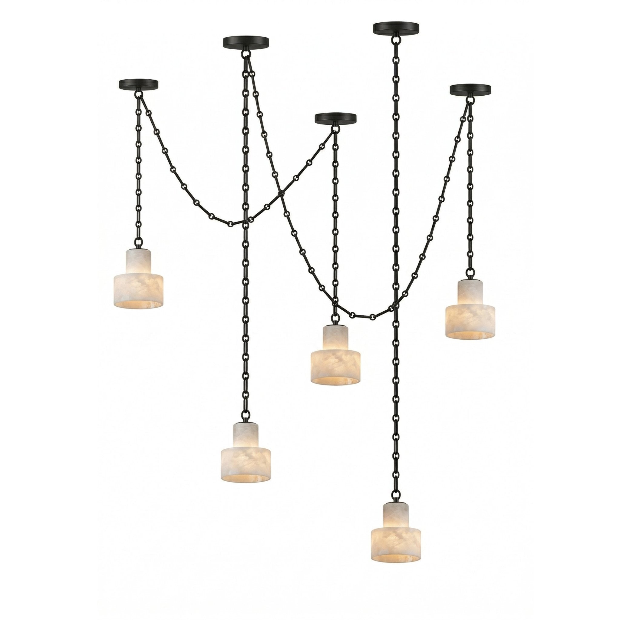 Black Metal Alabaster Frosted Shade Hardwired Chandelier
