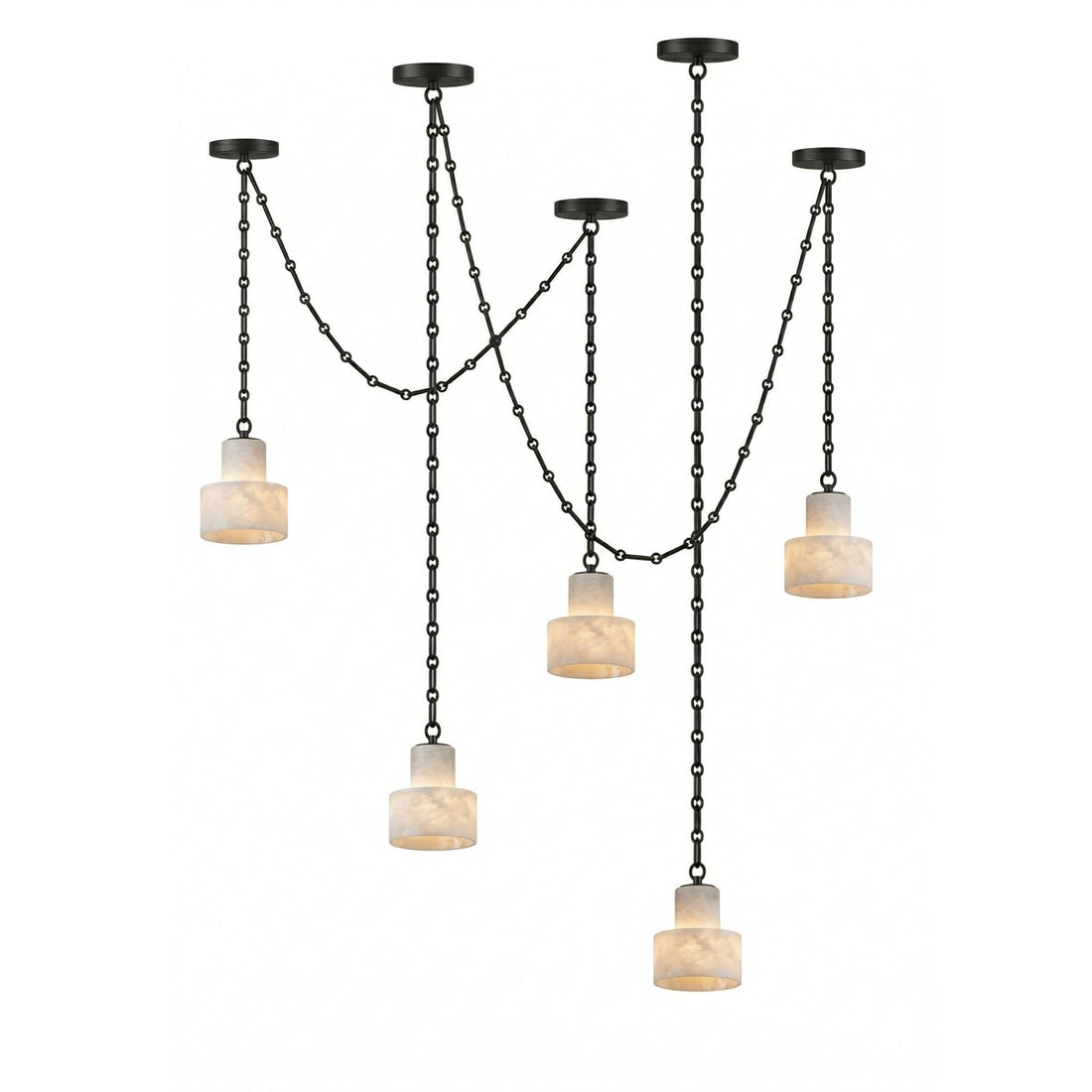 Black Metal Alabaster Frosted Shade Hardwired Chandelier