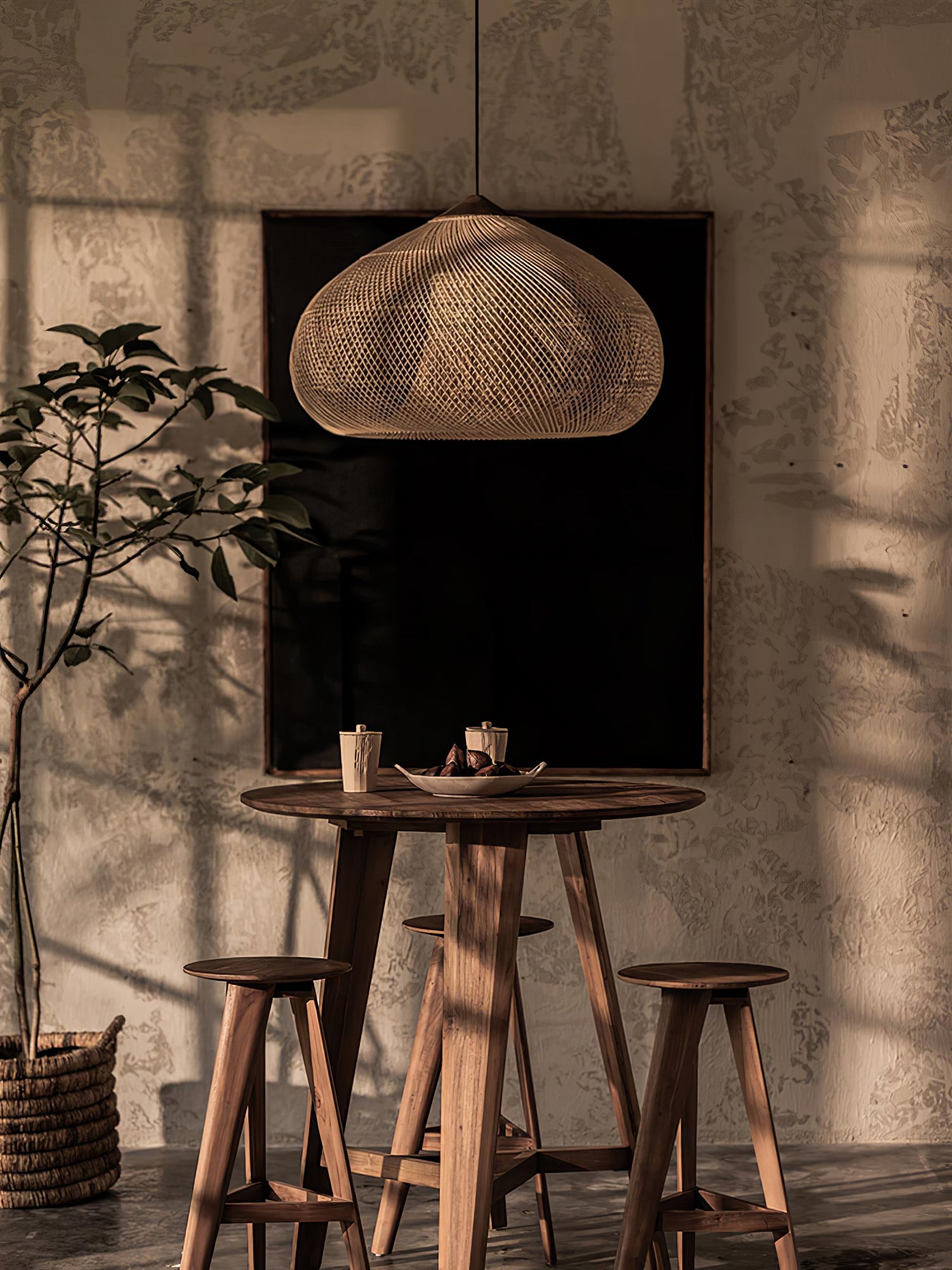 Woven Rattan Wood Plug-In Pendant Light