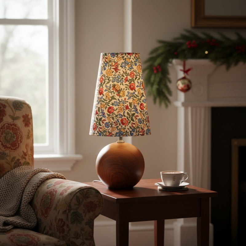 Florence Decorative Floral Table Lamp — Stylish Ambient Light with Wooden Detail for Home