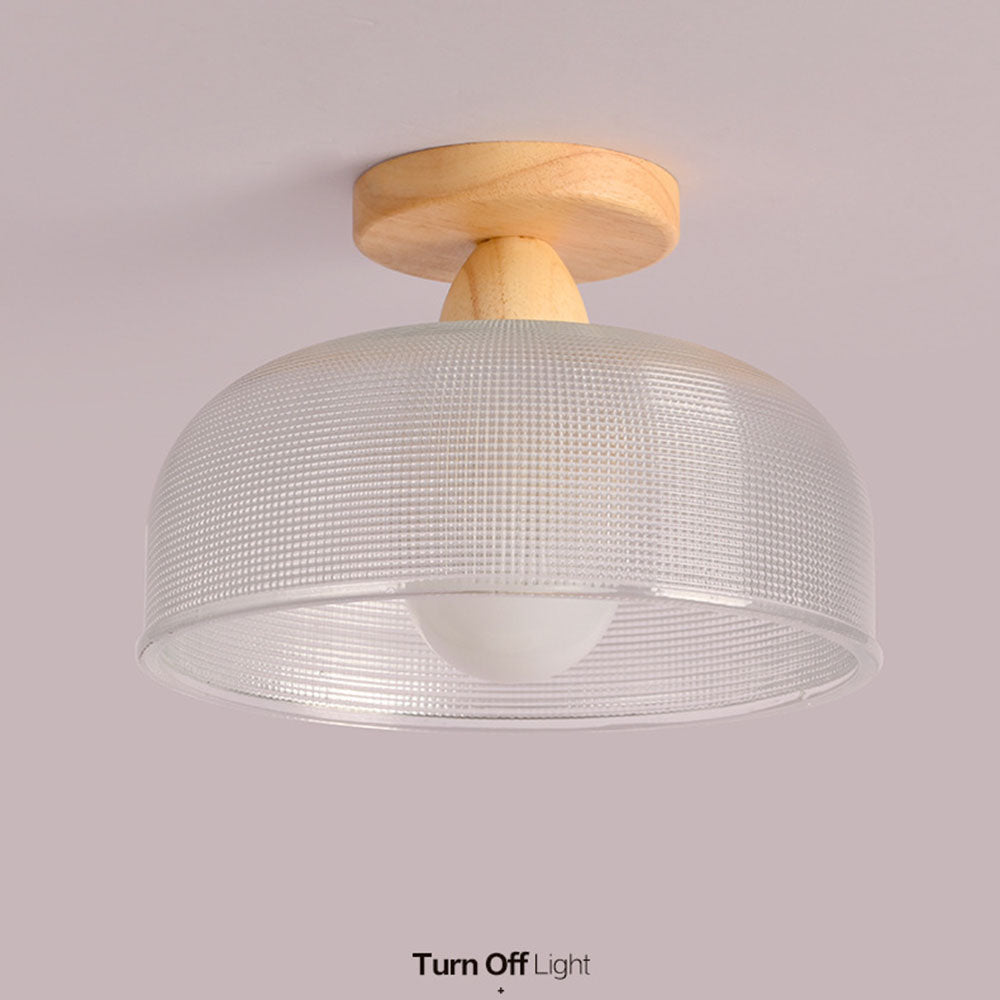 Solid Wood Glass Ceiling Lamp - Modern Semicircle Fixture for Hallway