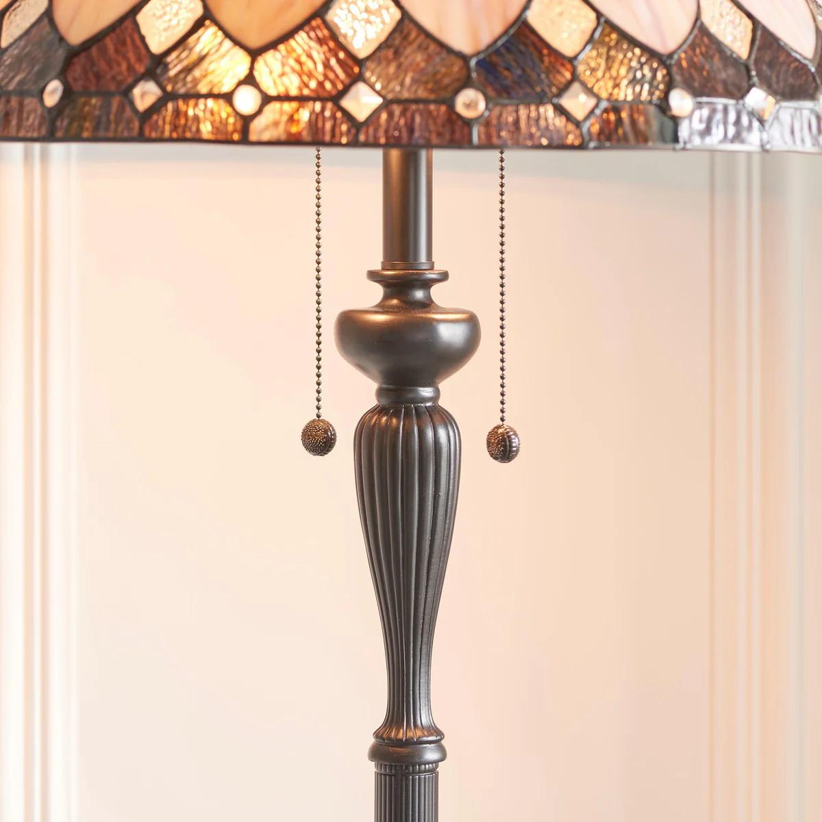 TF Brooklyn Geometric Art Deco Tiffany Floor Lamp –  Stained Glass Shade and Satin Black Base for Living Room