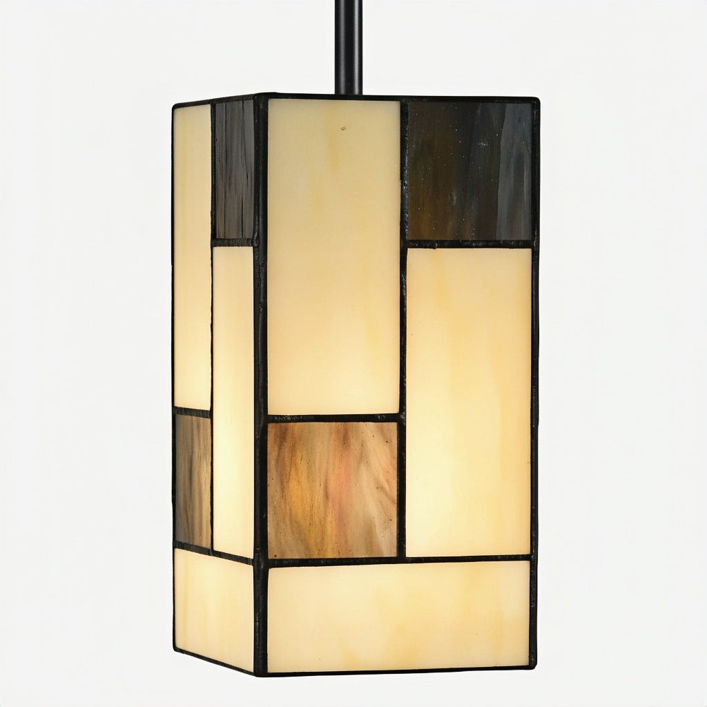 TF Manchester Art Deco Pendant Light – Geometric Stained-Glass Hanging Lamp for Living Room or Dining