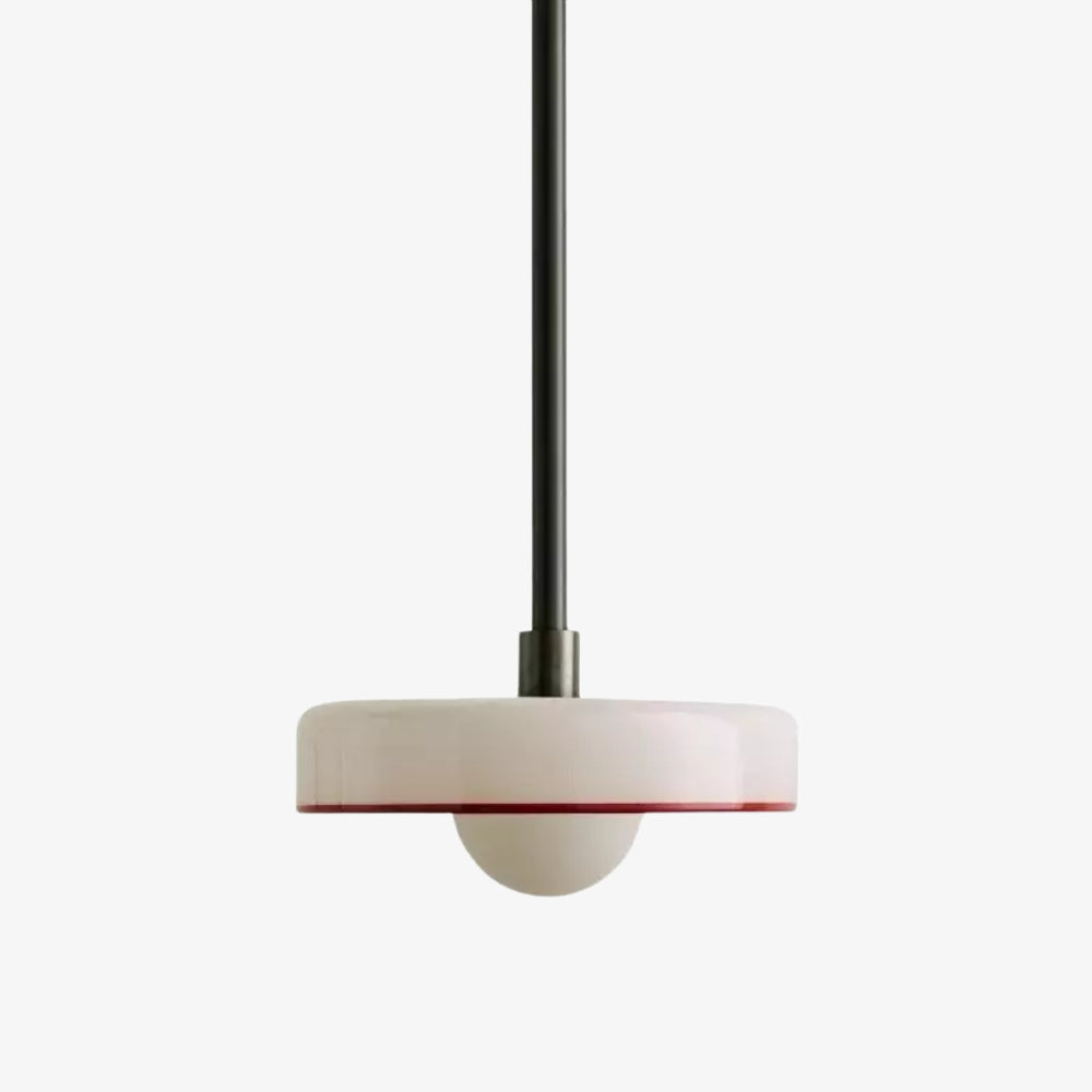 Kalo Modern Pendant Light - Sleek Metal Rod and Disc Orb Glass Design