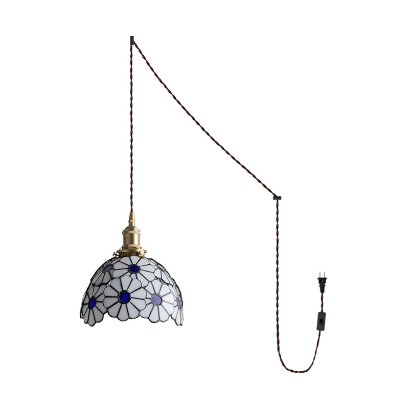 Brass Stained Glass Plug-In Pendant