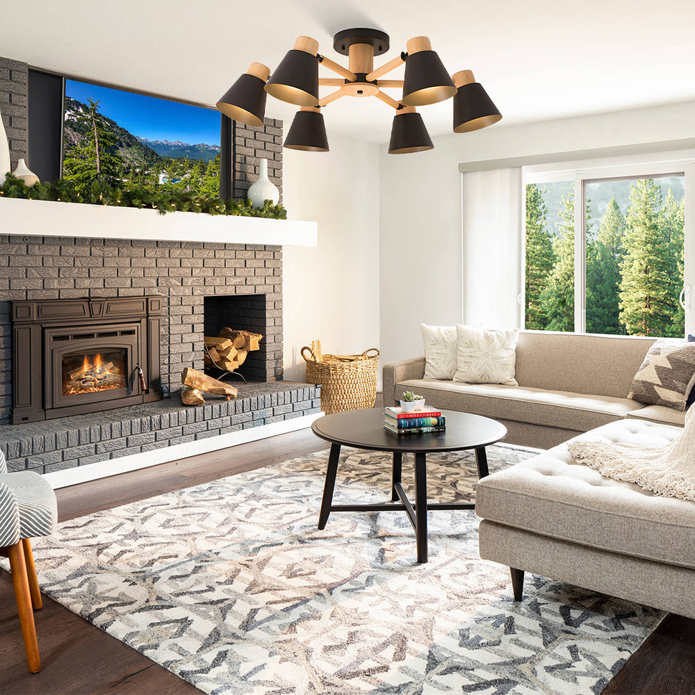 Wooden Ceiling Light - Flush Mount Living Room Lamp Natural
