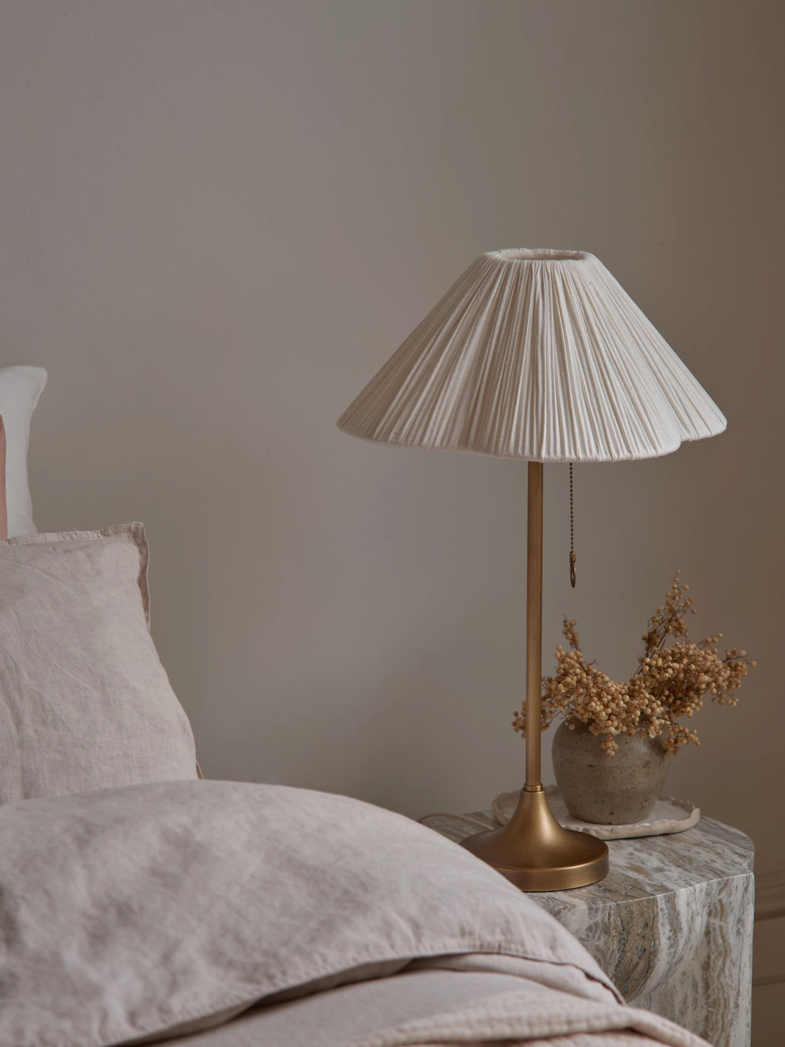 Lindi - aged brass and scalloped linen table lamp