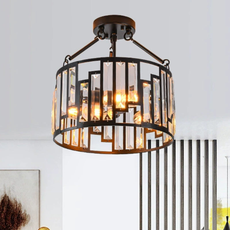 Industrielle Käfig-Deckenlampe aus schwarzem Kristall