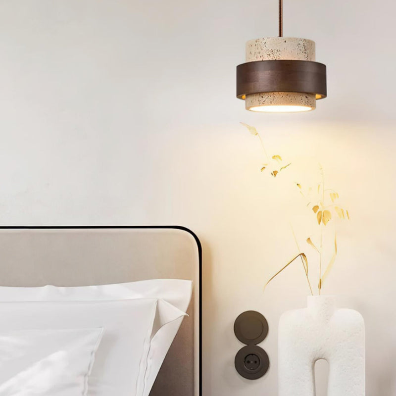 Moderne zylindrische Travertin-Steinsäule Pendelleuchte