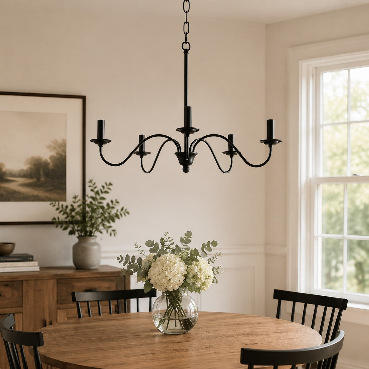 Vintage Black Iron Candle-Style Chandelier
