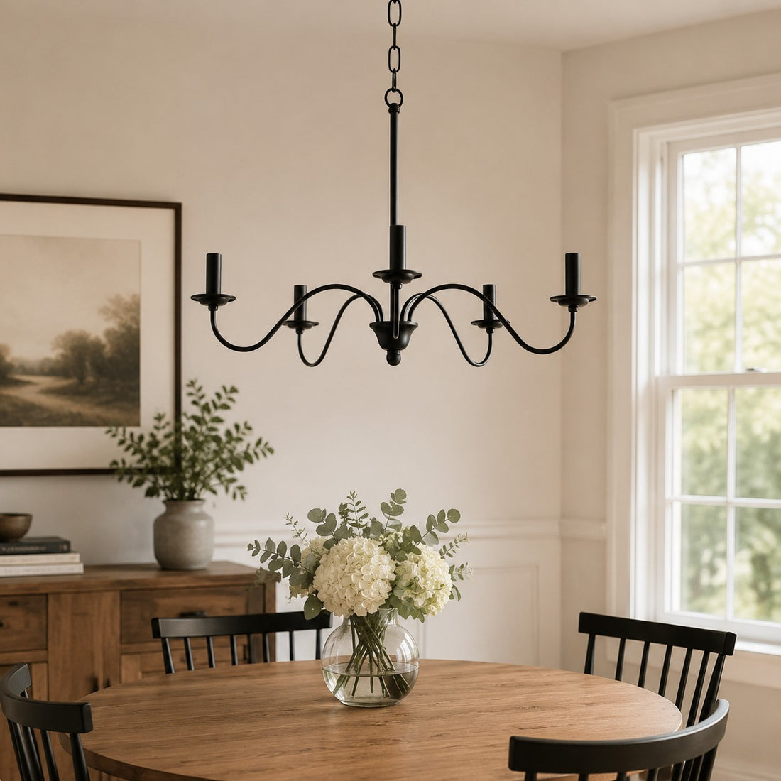 Vintage Black Iron Candle-Style Chandelier