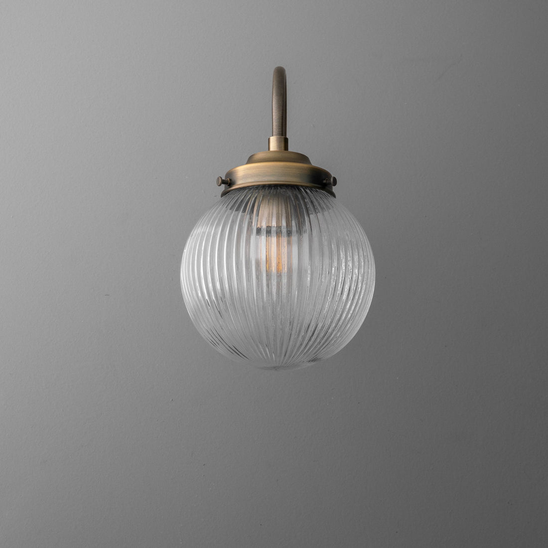 Glorica Glass Aged Brass Wall Sconce - Ribbed Glass Shade Industrial Style Lighting