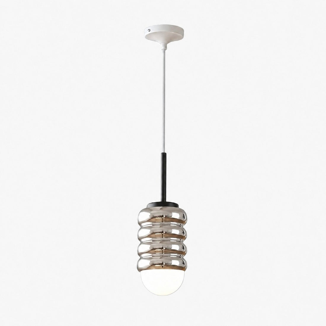 Iron Pendant Lamp with Ribbed Shade - Cream Style Light for Bedroom