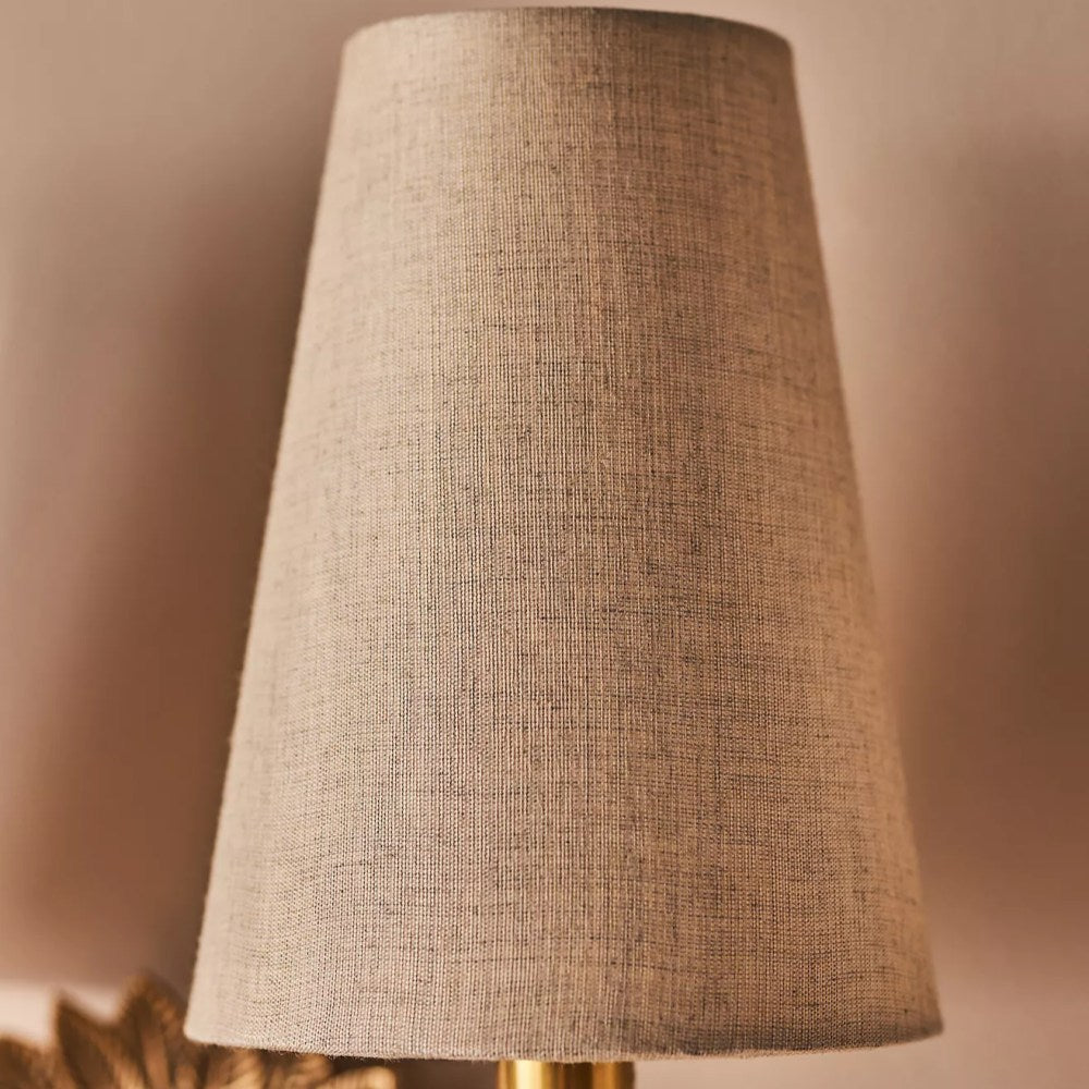 Duova Double Sconce – Antique Brass Metal and Linen Shades for Bedroom or Study
