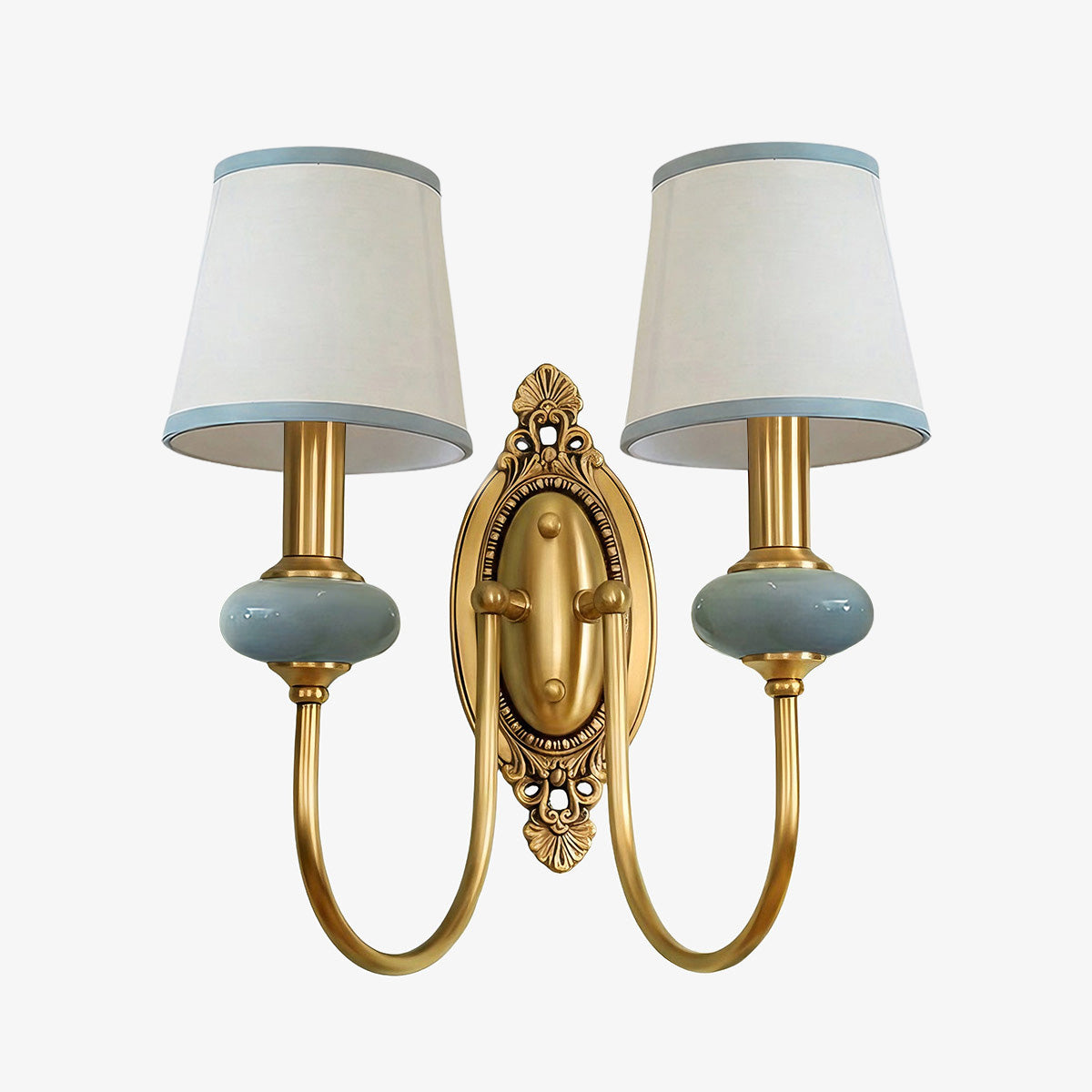 Rowanea Ceramic Wall Sconce with Fabric Shade and Metal Finish - Farmhouse Modern Hallway Light