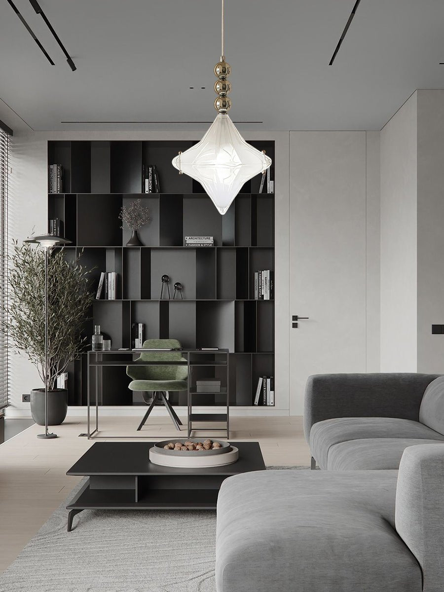 Art Deco Astris Elara Star Pendant Light - Frosted Glass Pendant with Geometric Style