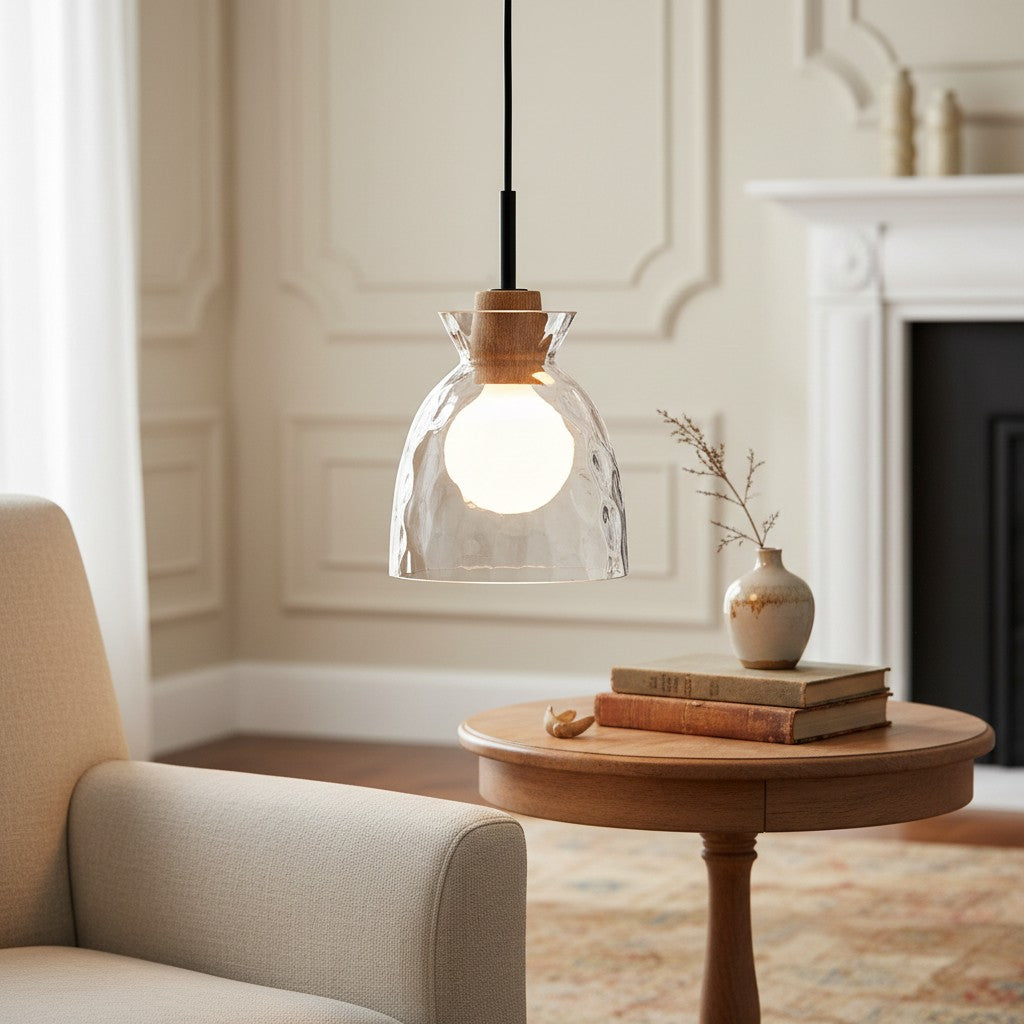 Quenora Ripple Pendant Light – Rippled Glass Shade Hanging Lamp for Dining or Kitchen U23