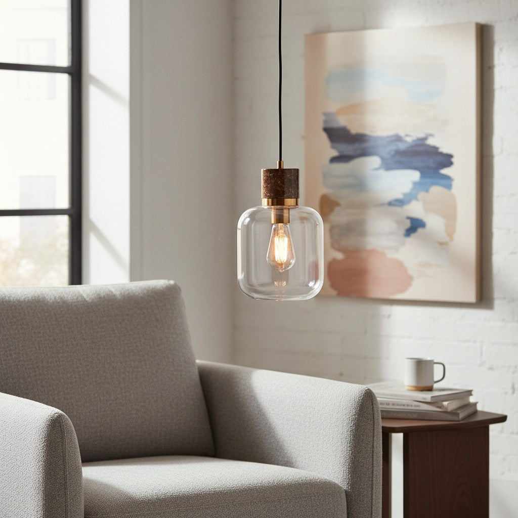 Korlisse Natural Stone and Glass Pendant Light – Stylish Lamp for Lounge or Living Room