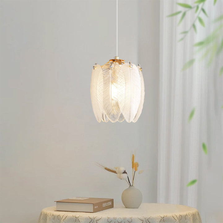French Feather Pendant Light - Elegant Glass Shade Lighting