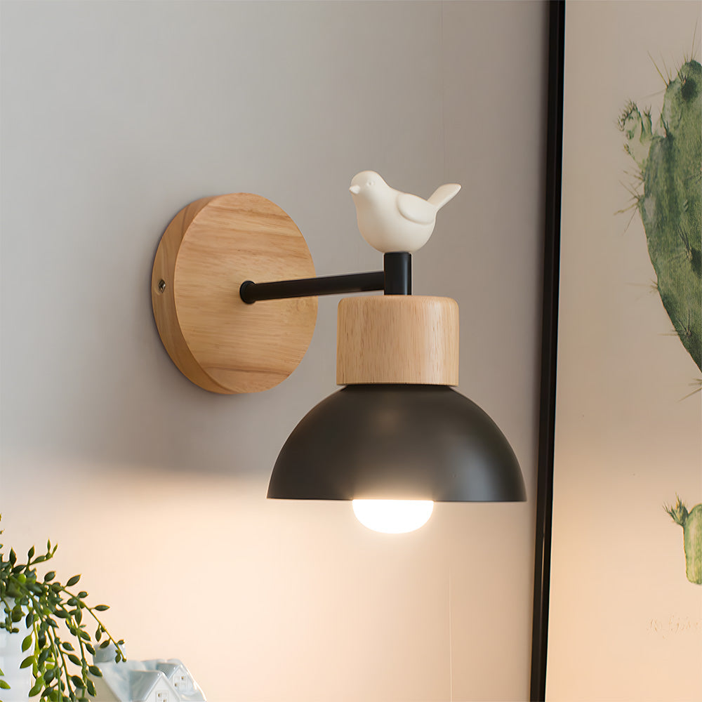 Modern Wooden Wall Light - Semicircular lampshade Fixture for Bedroom